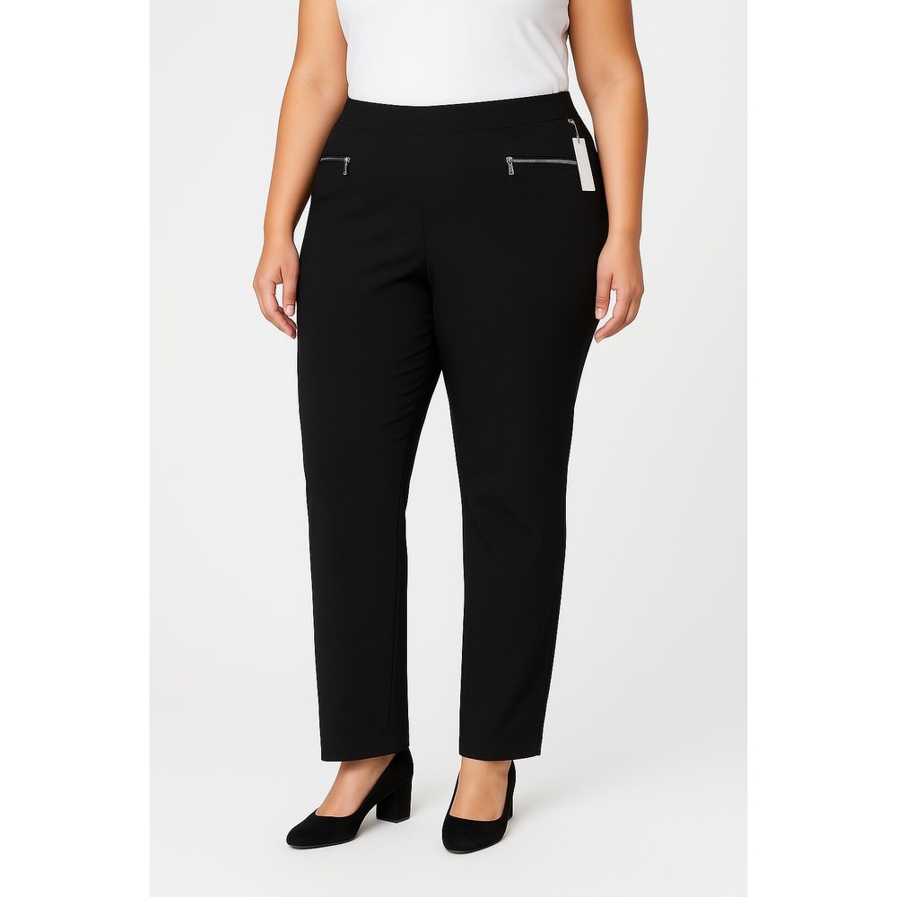 NWT Avenue Womens Black Zipper Pockets Pull On Straight Leg Pants 30 T